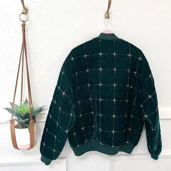 Kith Beaded Velvet Clay Bomber Jacket Stadium Green Size S - Picture 10 of 10